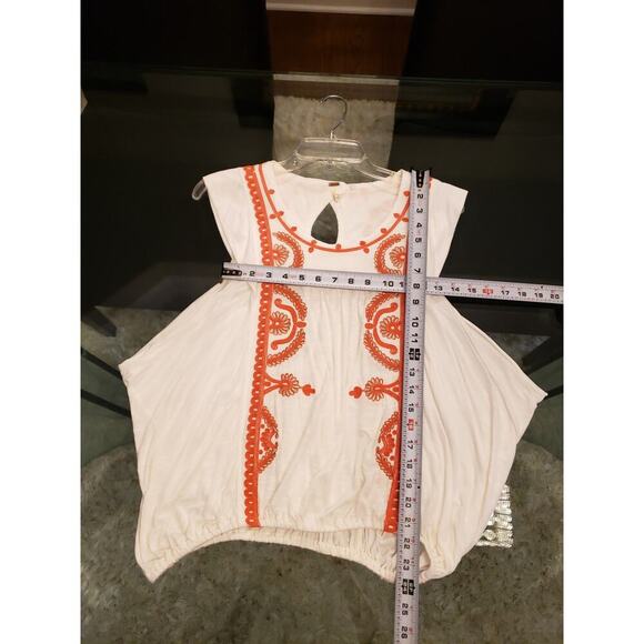 Free People Top Women XS White Orange Embroidered Boho Keyhole Cotton - Picture 14 of 14